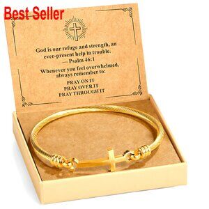 Stainless Steel Cross Bracelet with Faith Card, Inspirational Gift